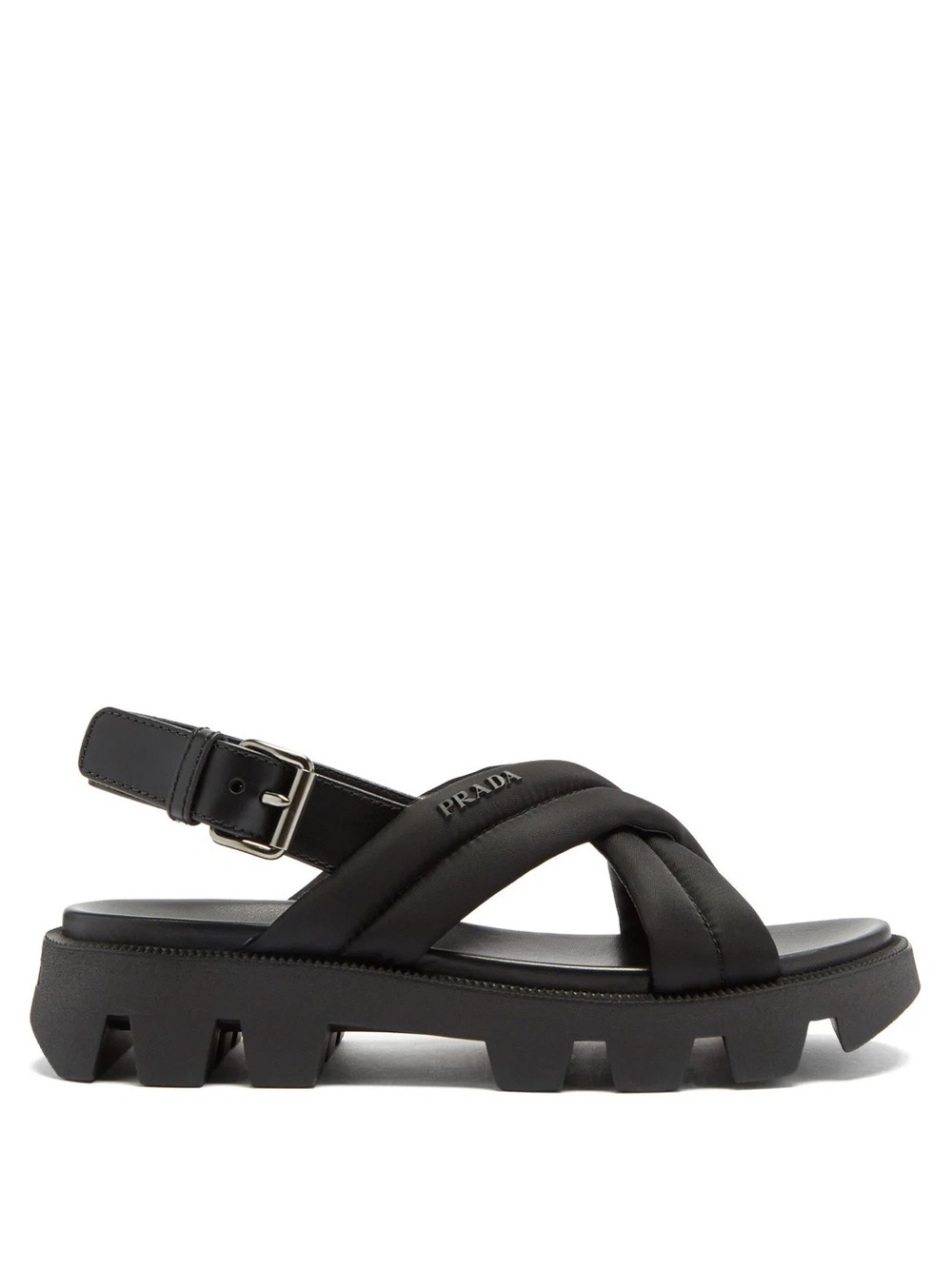 Prada Black Platform Padded Slingback Monolith Sandal Nylon and Leather